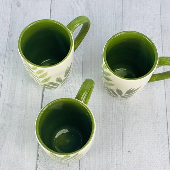Tabletops Gallery COSTA SQUARE Sage Green Palm Leaves Large Coffee Cup Mug Set 3 - Picture 6 of 9